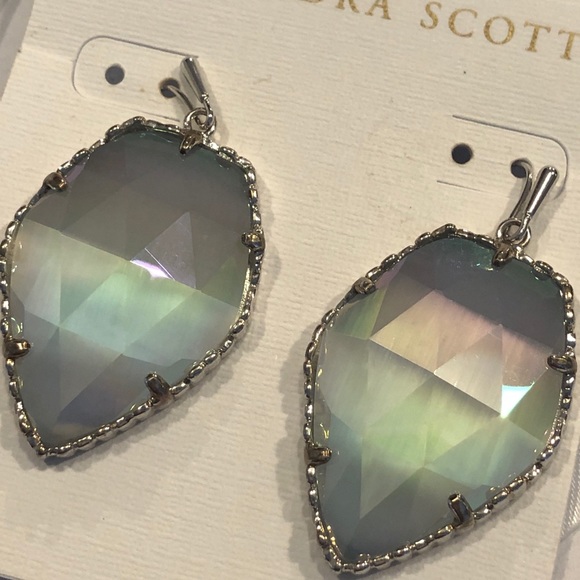 Like New RARE Kendra Scott Corley Earrings Silver & Slate Iridescent GORGEOUS! - Picture 9 of 16